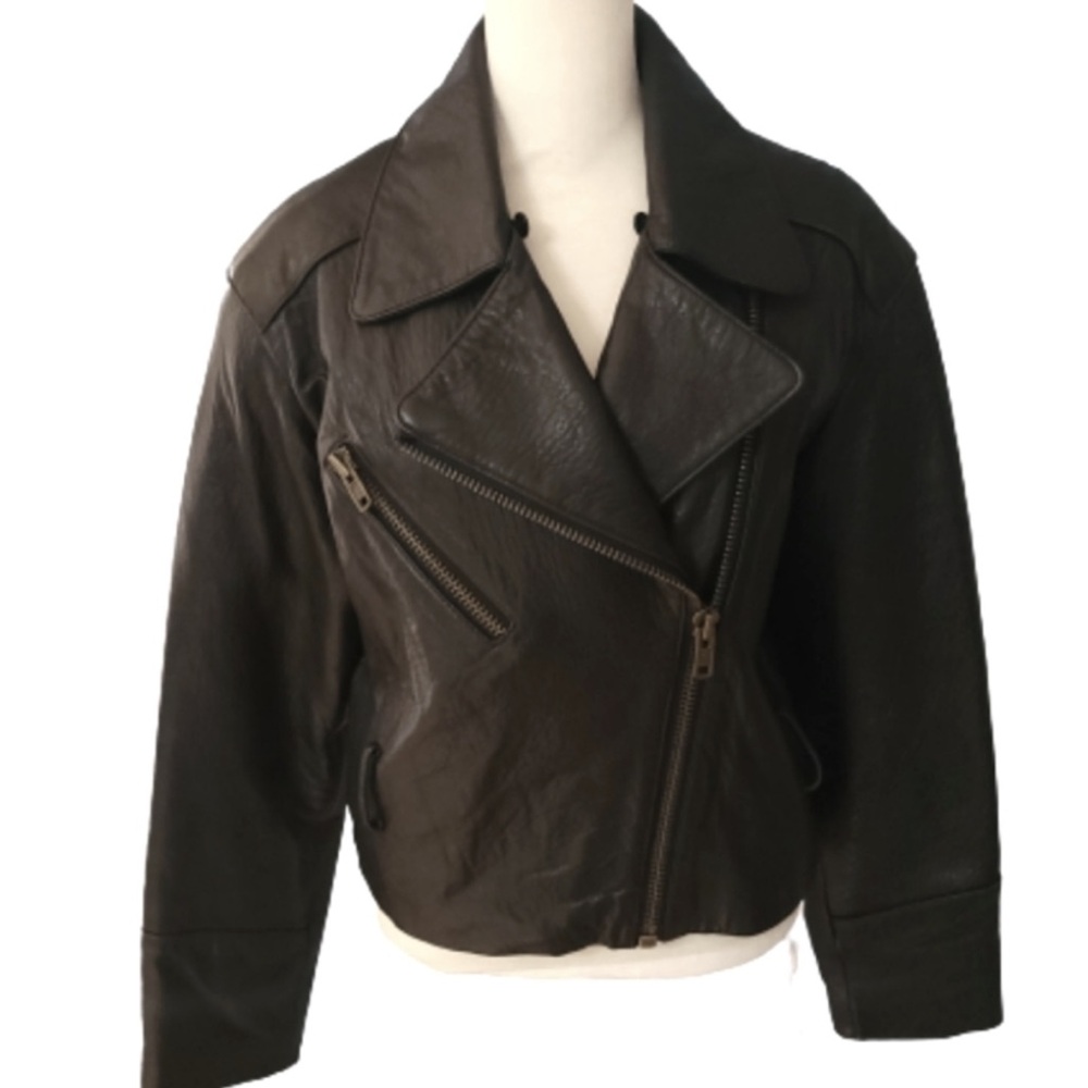 Express Black Leather Cropped Biker Jacket Vintage Size Small Moto Zip